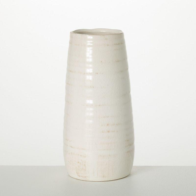 Elegant Rustic White Ceramic 13.5" Table Vase