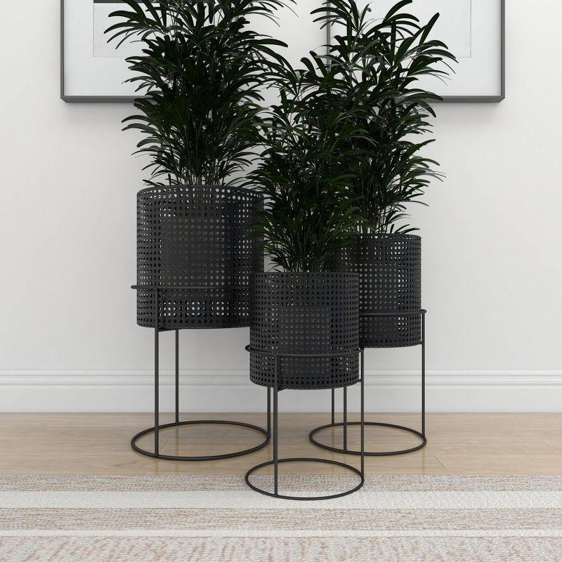 Set of 3 Metal Punched Planter Black - CosmoLiving by Cosmopolitan: Indoor/Outdoor, No Assembly Required, Decorative