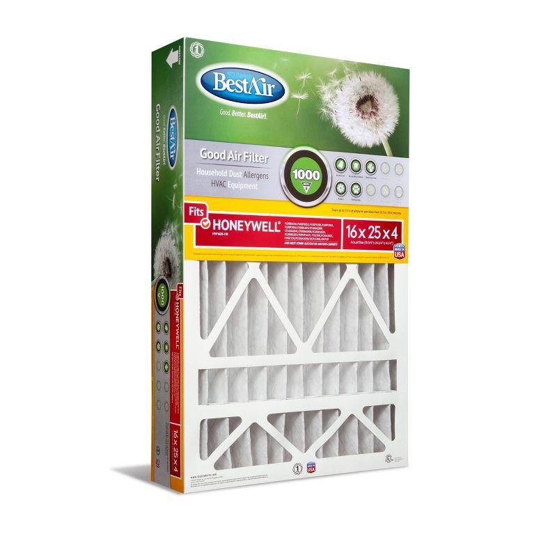 BestAir 3pk Honeywell 16X25X4 Replacement Air Furnace Filter Merv 8: Electrostatic, Captures Dust & Pollen, 3-Pack