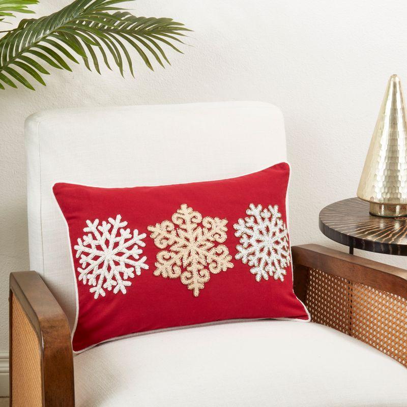 Saro Trio Snowflake Embroidered Poly Filled Throw Pillow