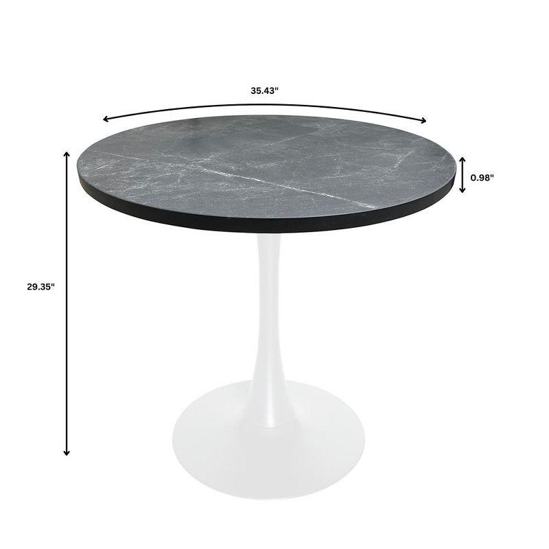 LeisureMod Bristol Mid-Century Modern 36" Round Table with MDF Top and White Iron Base for Dining Room and Kitchen