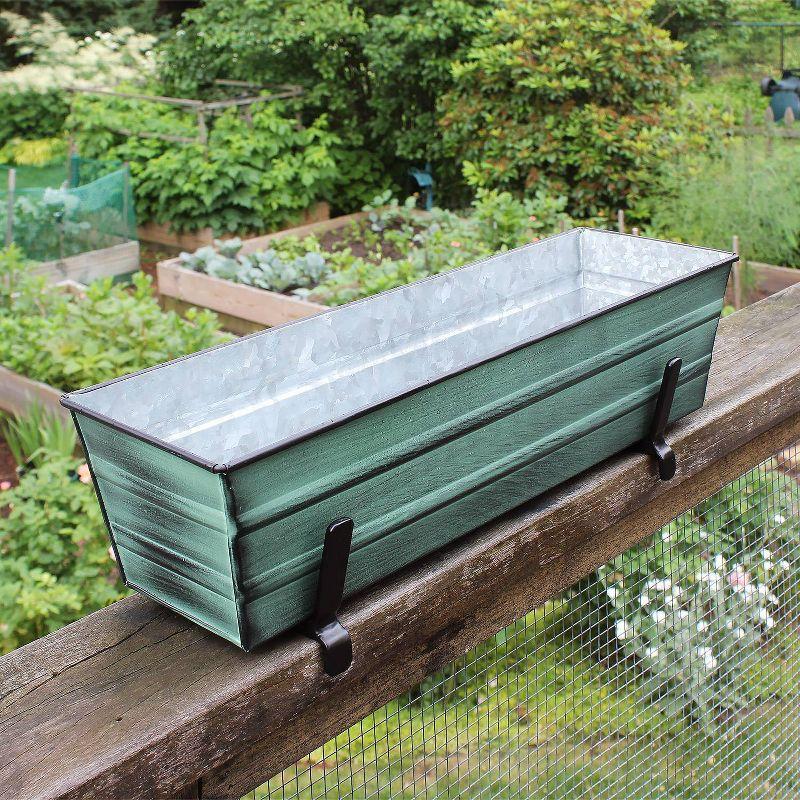 Small Galvanized Metal Rectangular Planter Box with Brackets for 2" x 6" Railings Green Patina - ACHLA Designs: Wrought Iron, Wall-Mount