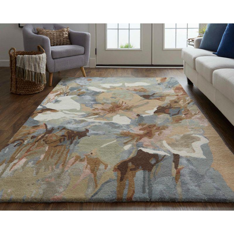 Gray and Tan Floral Handmade Wool Viscose 8' x 10' Rug