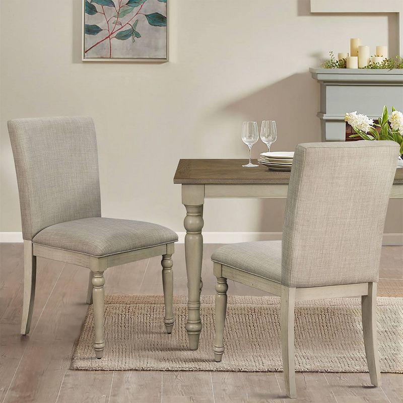 Set of 2 Gray Upholstered Parsons Dining Chairs with Turned Wood Legs