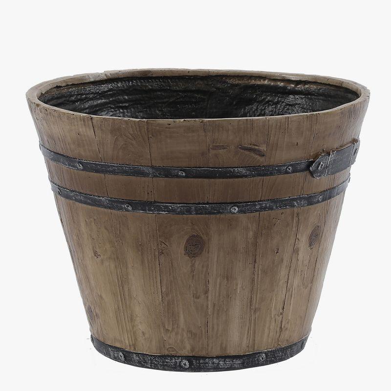 LuxenHome Set of 2 Rustic Brown Faux Wood Barrel MgO Planters