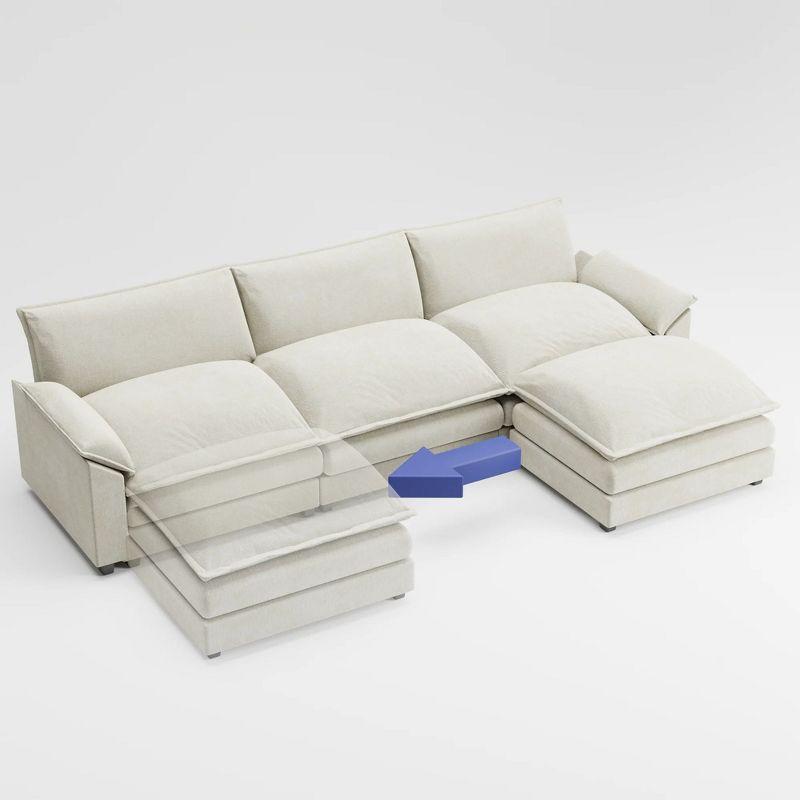LACOO 118 in. Chenille L-Shaped Modular Sectional Sofa with Ottoman - Off White