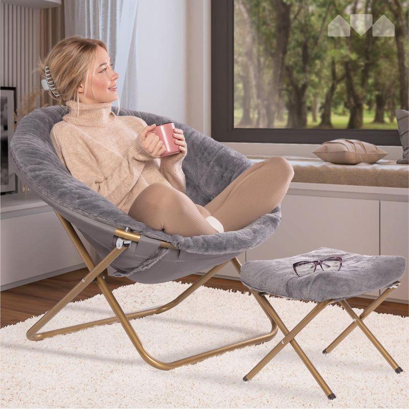 Milliard Cozy Faux Fur Saucer Chair X-Large with Footrest, Black