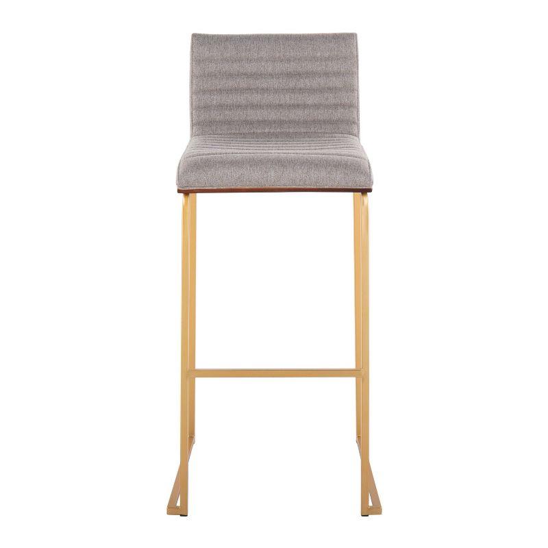 LumiSource Set of 2 Mason Mara Barstools Gold/Walnut/Gray: Upholstered, Fixed Height, Metal Frame