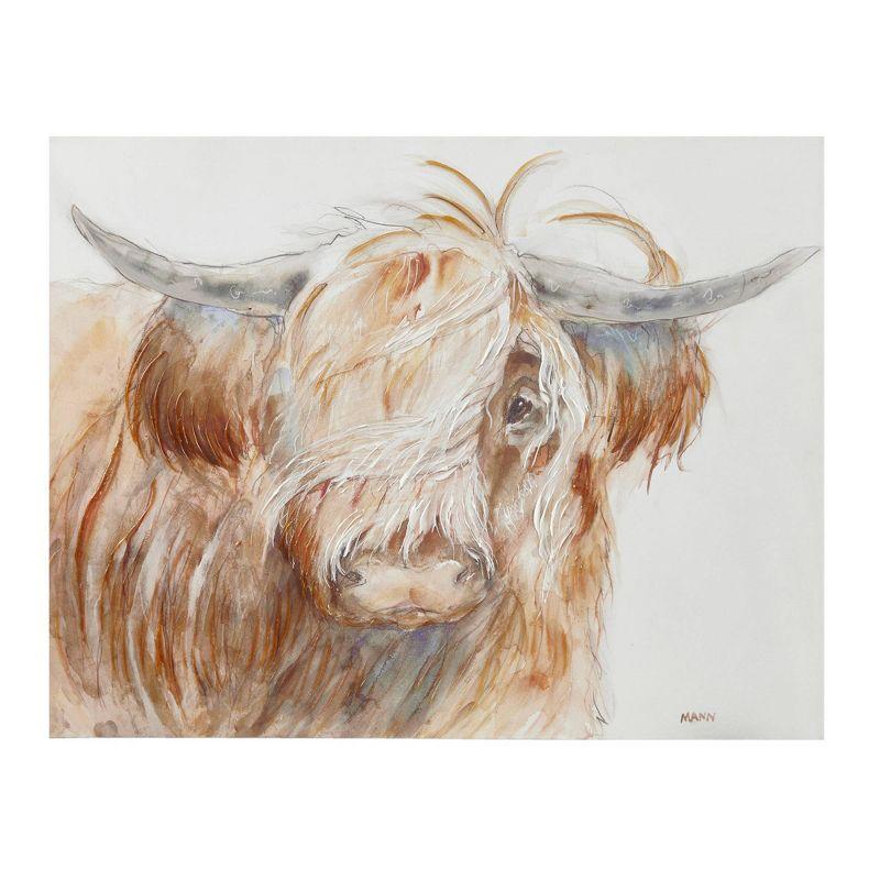 Union Rustic Windswept Hand Embellished Highland Bull Canvas Wall Art
