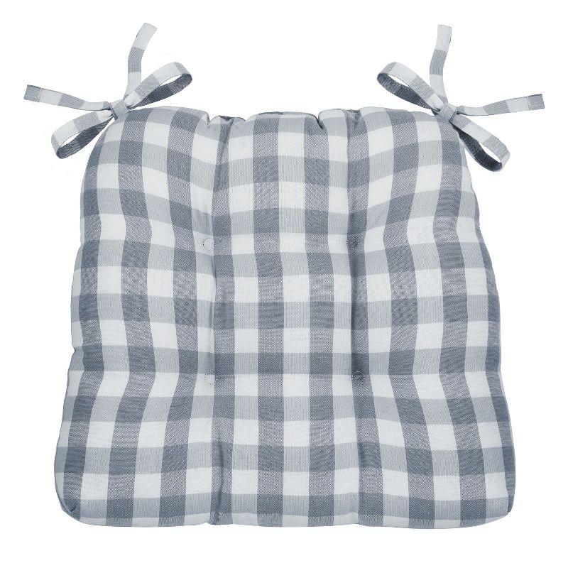 Kate Aurora Set of 2 Country Farmhouse Plaid Stain/Water Resistant Chair Cushions - Gray
