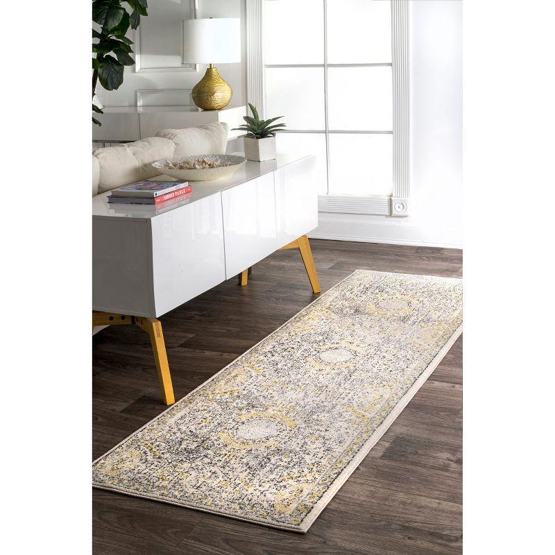 Elegant Vintage Gold Distressed Runner Rug, 2' 8" x 8'