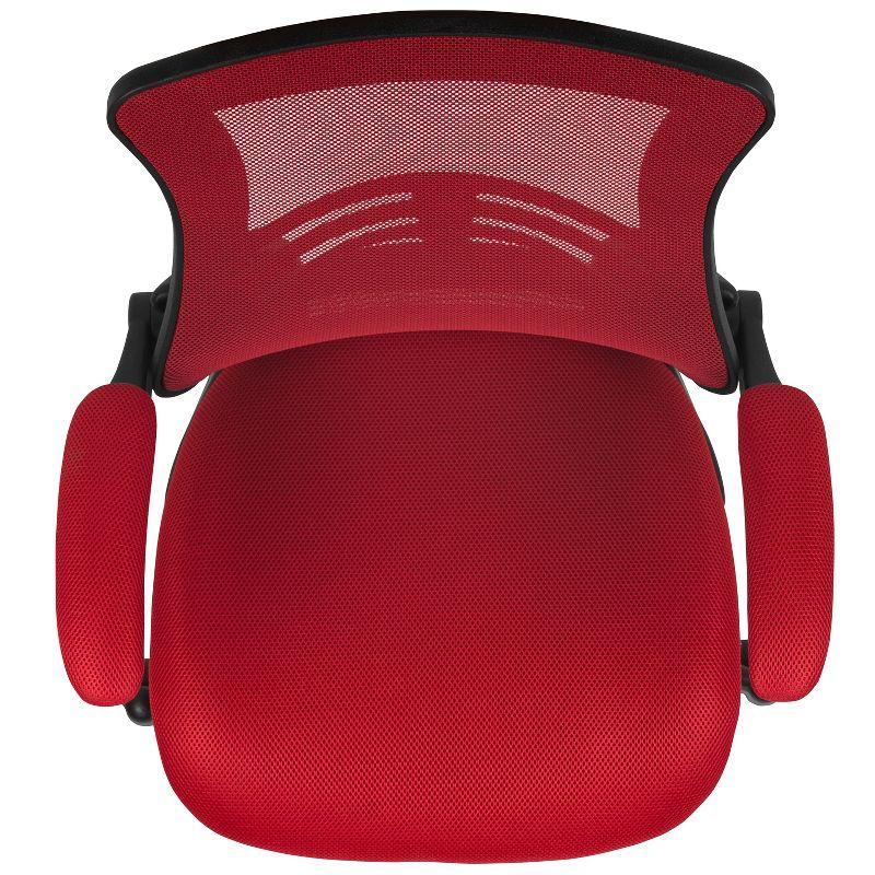 Emma and Oliver Mid-Back Red Mesh Ergonomic Drafting Chair with Foot Ring and Flip-Up Arms