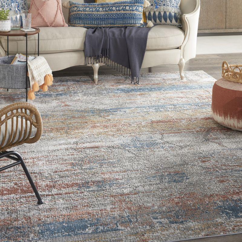 Rustic Textures Abstract Blue Multicolor 9'3" x 12'9" Area Rug