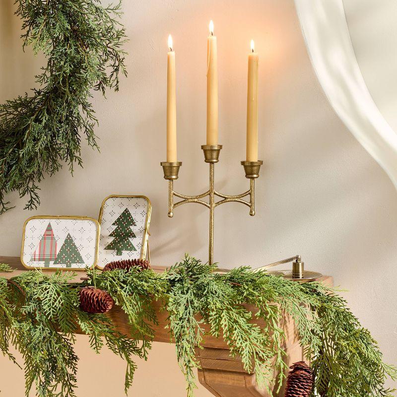 Scalloped Brass 3ct Taper Candelabra Antique Finish - Hearth & Hand™ with Magnolia: Farmhouse Candle Holder Decor