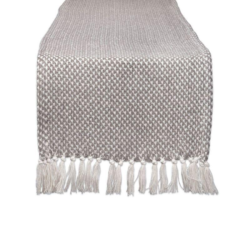 Design Imports  Woven Jacquard Fringe Table Runner, Gray, 15X72"