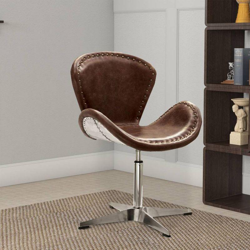 Brancaster Retro Brown Leather Swivel Accent Chair with Metal Base