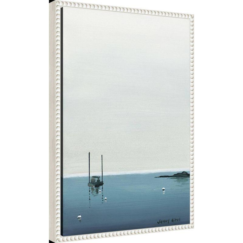 16"x23" Calm Waters by Jen Eitel Framed Canvas Wall Art Print White - Amanti Art: Serene Boat Scene, Modern Decor