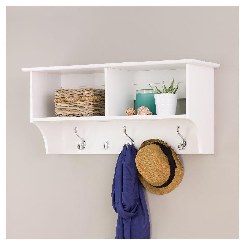 Wide Hanging Entryway Shelf White 36" - Prepac: Wall Organizer with Hooks, Bookshelf Storage