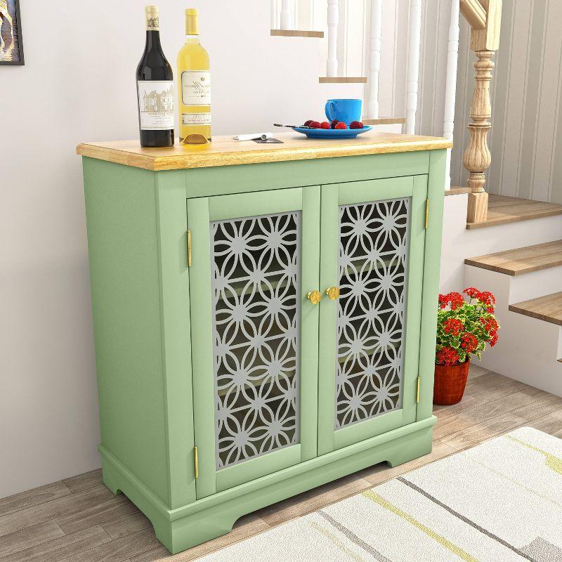 30" Storage Sideboard Buffet Cabinet Green - Home Essentials: Bohemian Style, Adjustable Shelves, Tempered Glass Doors