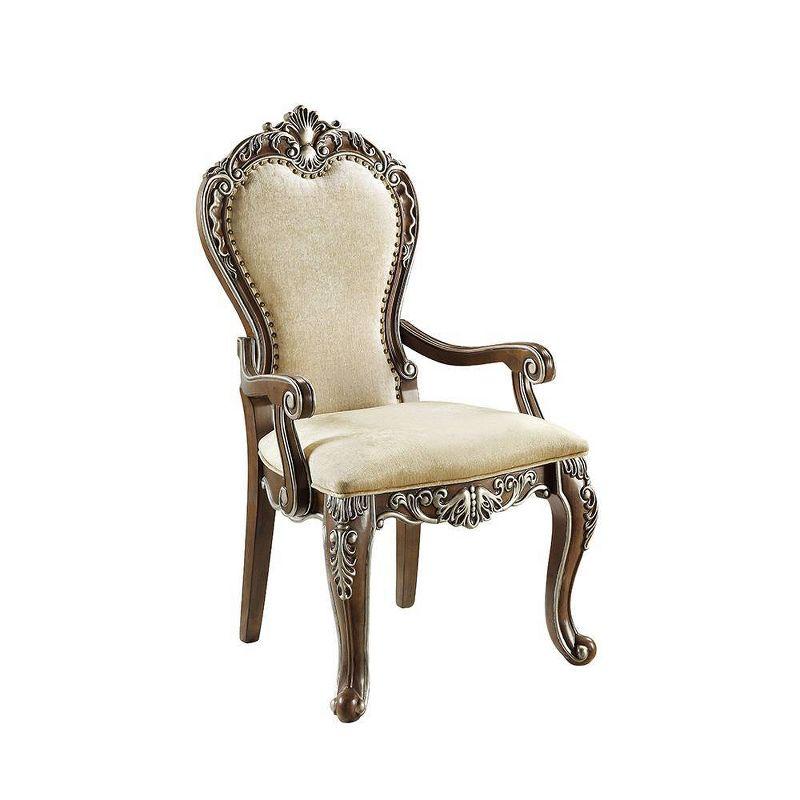 24" Latisha Dining Chair Antique Brown - Acme Furniture: Gray Chenille, Silver Detailing, Nailhead Trim