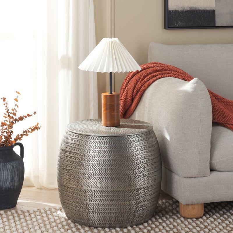 Antique Silver Round Metal Side Table with Storage