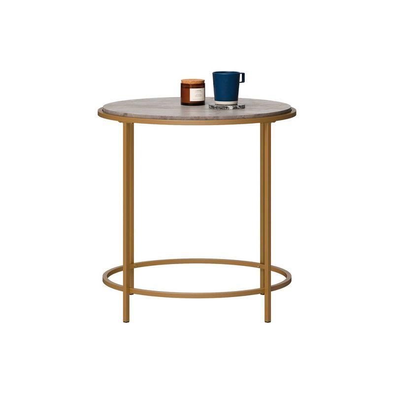 International Lux Wood and Metal Side Table Deco Stone - Sauder: Satin Gold Finish, Modern End Table