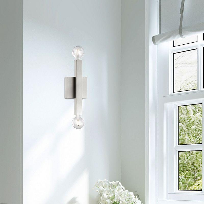 2-Light Brushed Nickel ADA Wall Sconce: with Stainless Steel Base for Modern Lighting