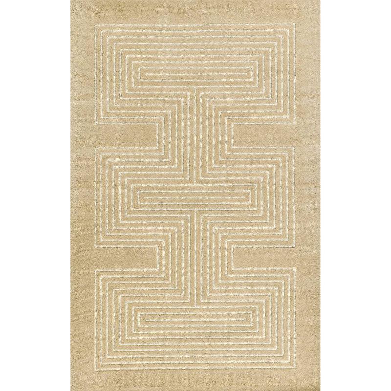 Momeni 3'6"x5'6" Simba Geometric Handtufted Area Rug Beige: Wool, Medium Pile, Abstract Pattern, Indoor Use