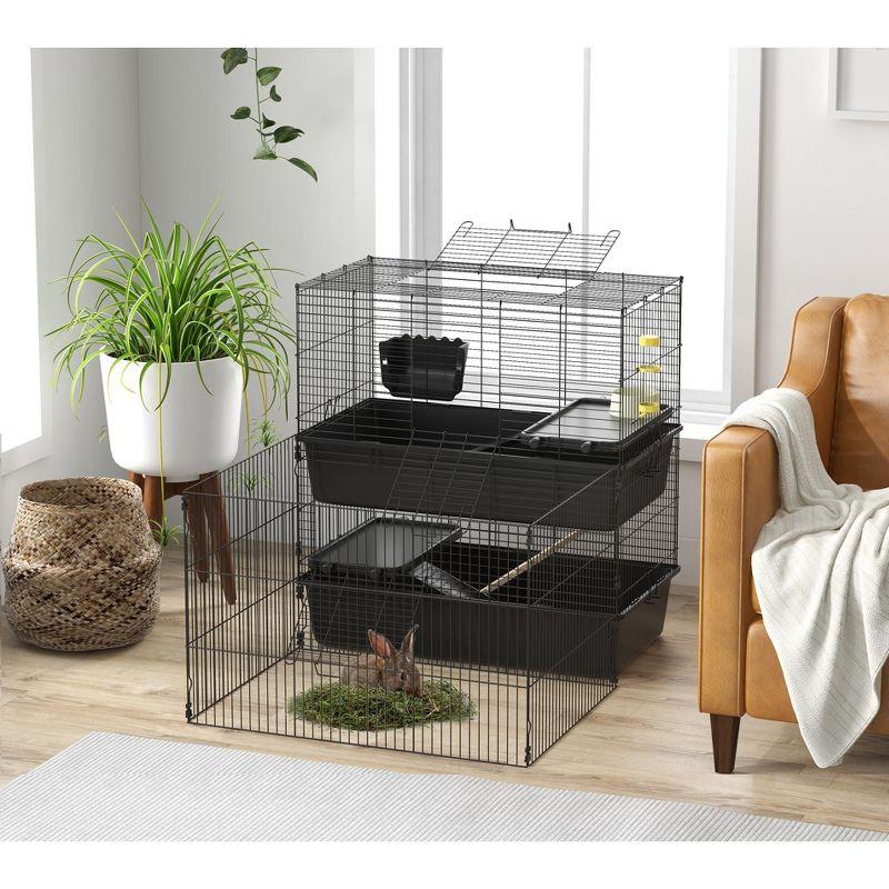 Black Steel Multi-Level Playpen Cage for Small Pets