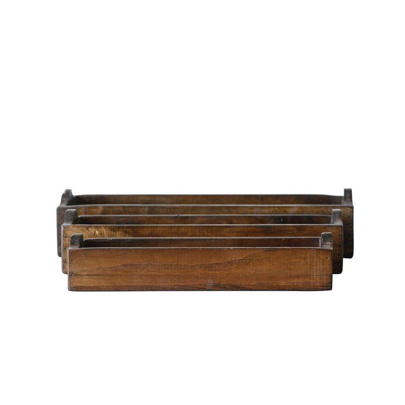 Storied Home Set of 3 Found Wood Boxes Brown: Rustic Decorative Trays, Not for Food Service