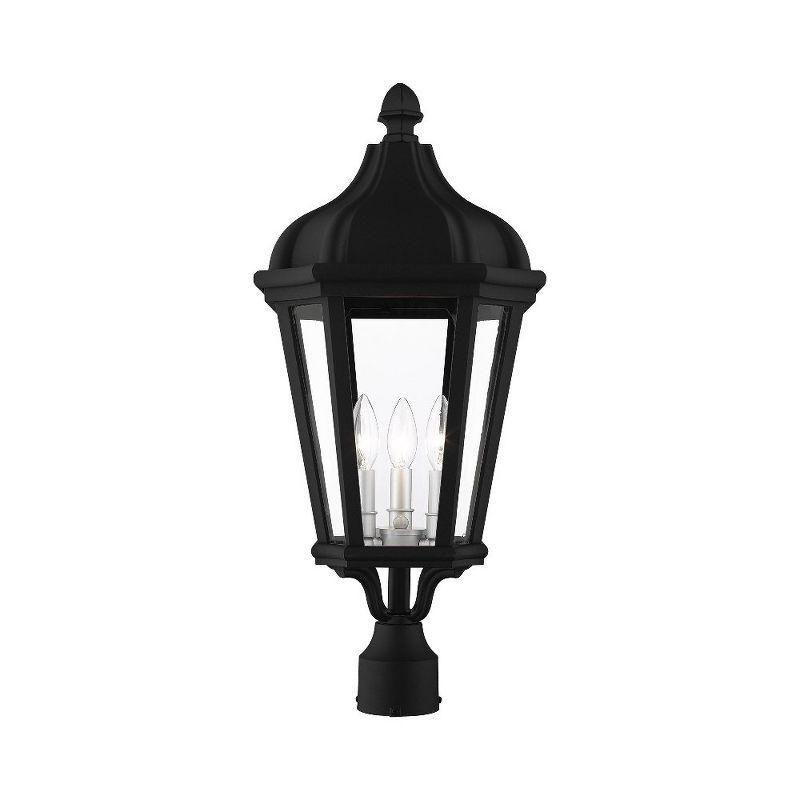 Elegant Morgan Textured Black 3-Light Outdoor Post Lantern with Clear Glass