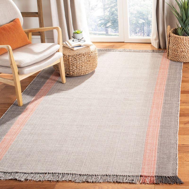 Terracotta & Grey Hand-Woven Cotton Boho Farmhouse Rug - 3' x 5'