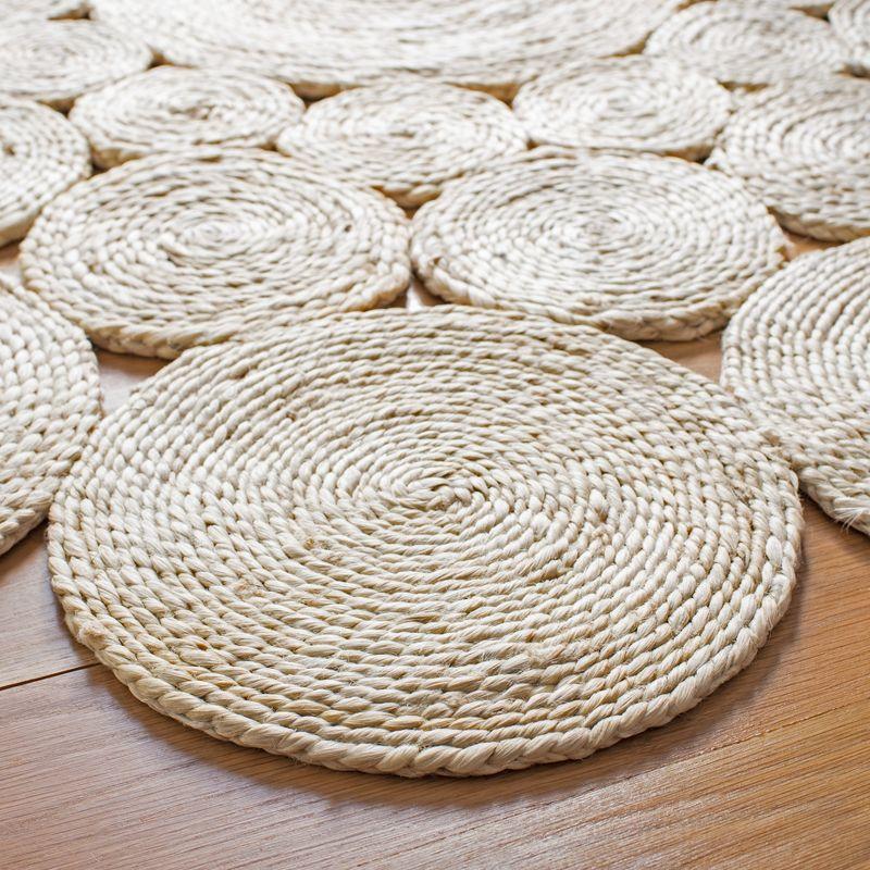 Ivory Hand-Knotted Jute 7' Round Non-Slip Area Rug