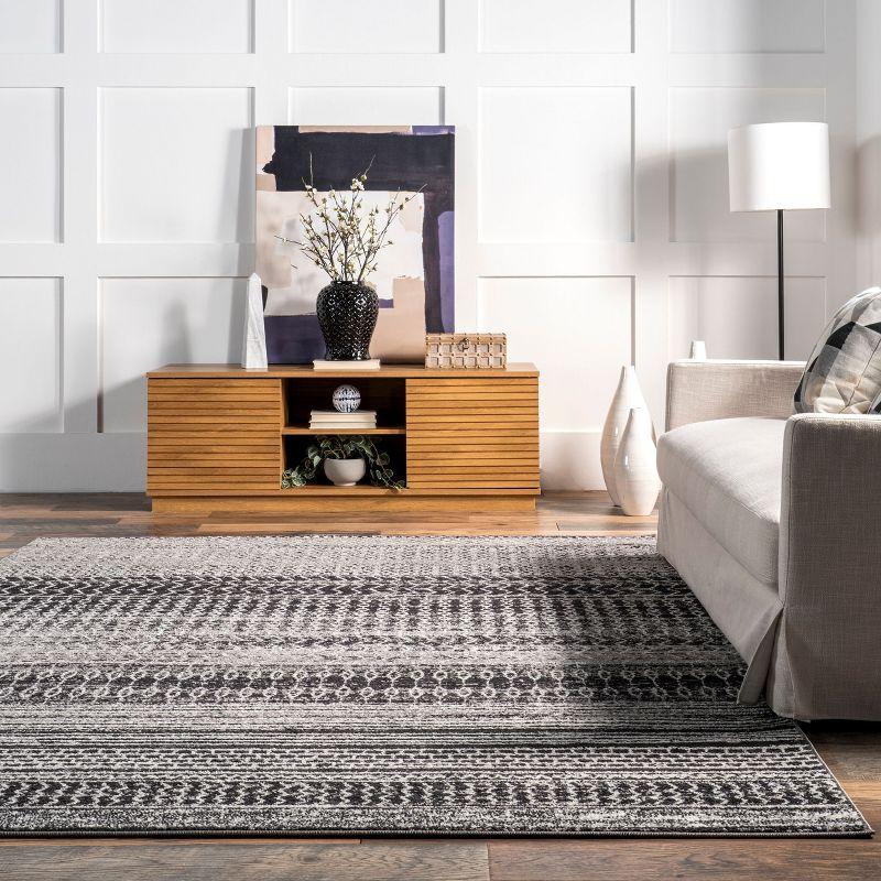 Nuloom Nova Striped Oval 7x9 Indoor Area Rug for Living Room Bedroom Dining Room Kitchen, Dark Grey/Ivory
