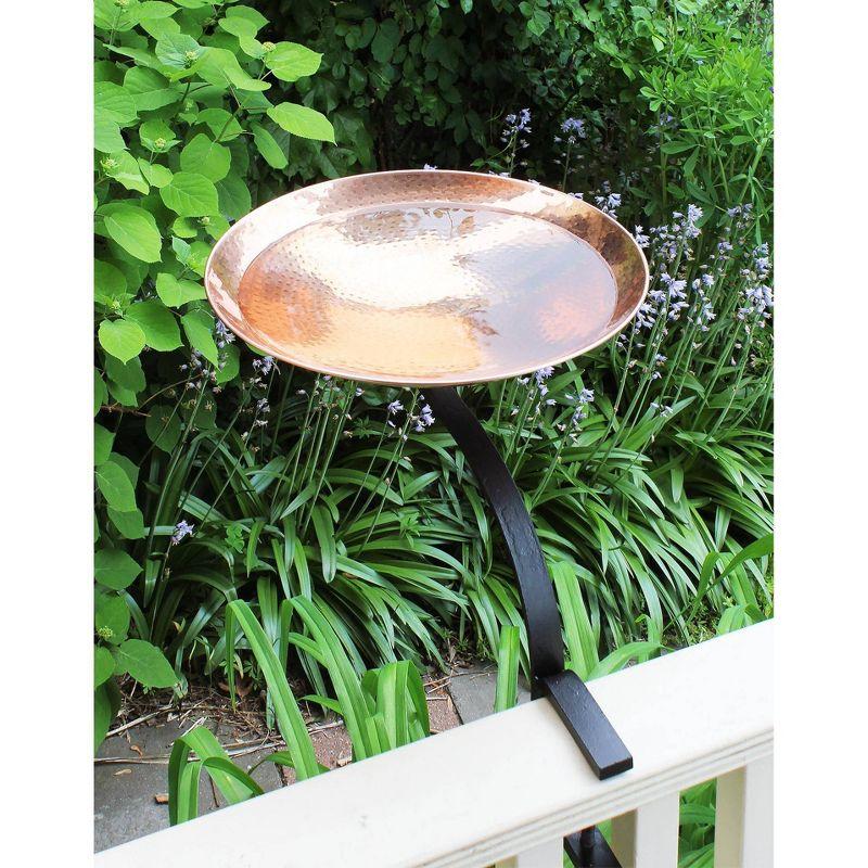 13" Stainless Steel Birdbath Bowl with Rail Mount Bracket Polished Copper Plated - ACHLA Designs: Weather-Resistant Deck Mounted Bird Basin