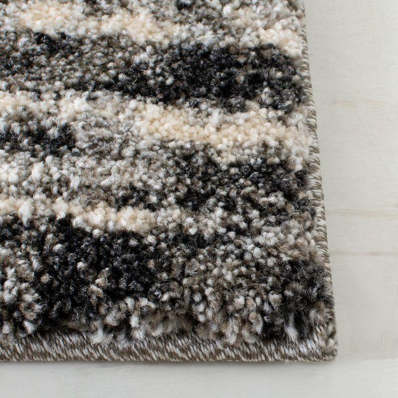 Abstract Dual-Tone Shag Rug, 6' x 9', Dark Grey & Light Grey, Hand-Knotted