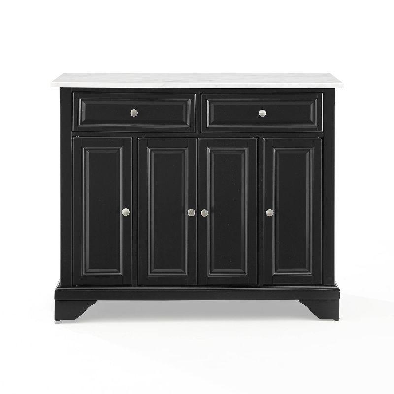 Crosley 42" Avery Kitchen Island/Cart Distressed Black/White Marble: Traditional Style, 6 Shelves, 2 Drawers, Locking Wheels