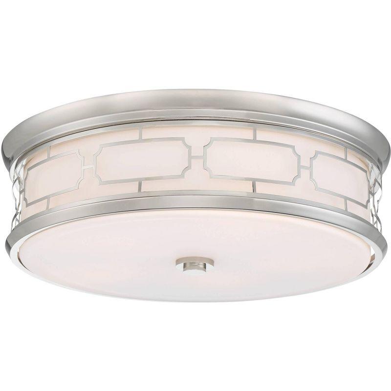 Minka Lavery Modern Ceiling Light Flush Fixture Mount 20" Polished Nickel LED Etched White Glass Shade for Bedroom Kitchen House