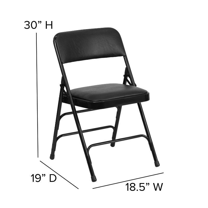 Black Metal Folding Chairs with Padded Vinyl Seats, Set of 2