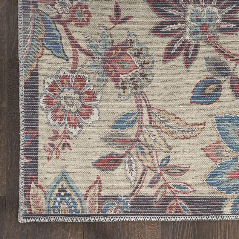 Beige Floral Chenille Rectangular Washable Area Rug