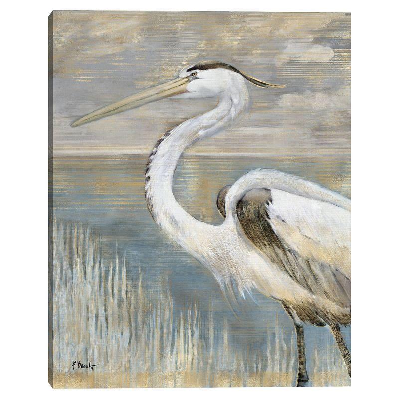 22" x 28" Golden River Heron by Paul Brent Unframed Wall Canvas - Masterpiece Art Gallery: Beachy Bedroom Decor, Vertical Canvas Art