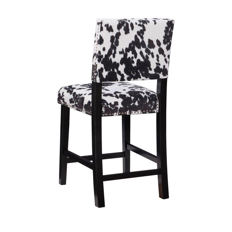 Linon Corey Black Cow Print Upholstery Counter Height Barstool Black/White: Farmhouse Style, Wood Frame, Footrest