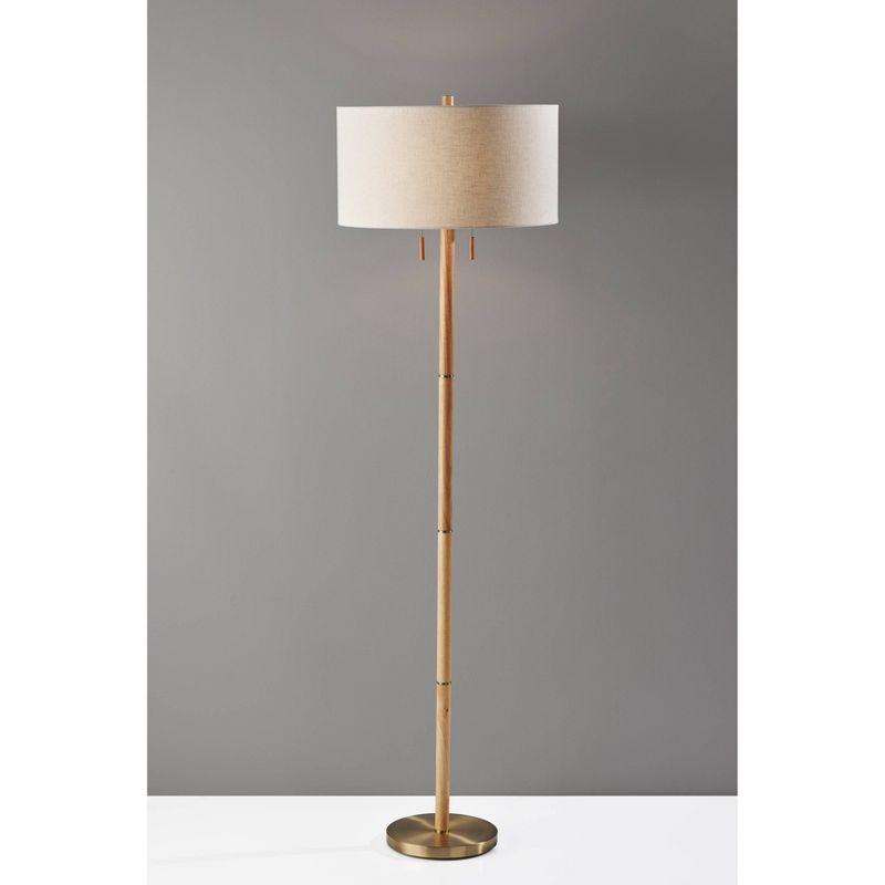 Madeline Floor Lamp Natural Rubberwood Antique Brass - Adesso