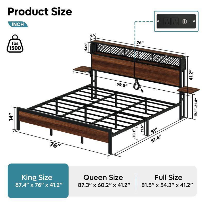 Bestier Full Size LED Bed Frame with Headboard and Foldable Bedside Shelves Storage, Black