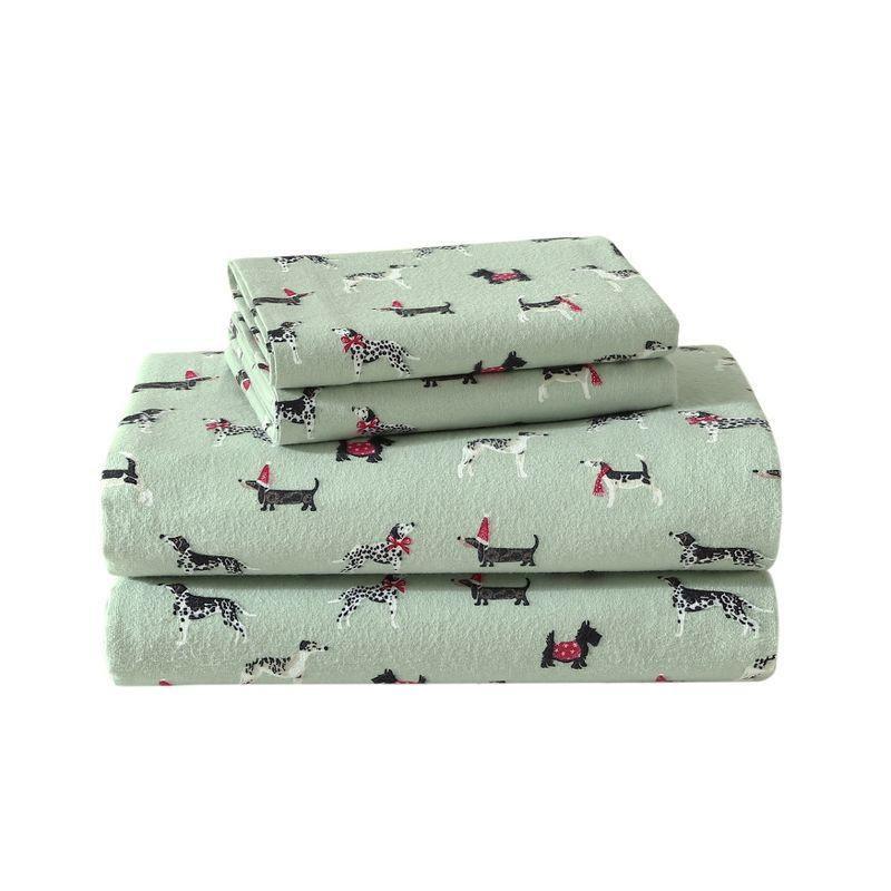 Laura Ashley Holiday Pups - Green Twin Sheet Set