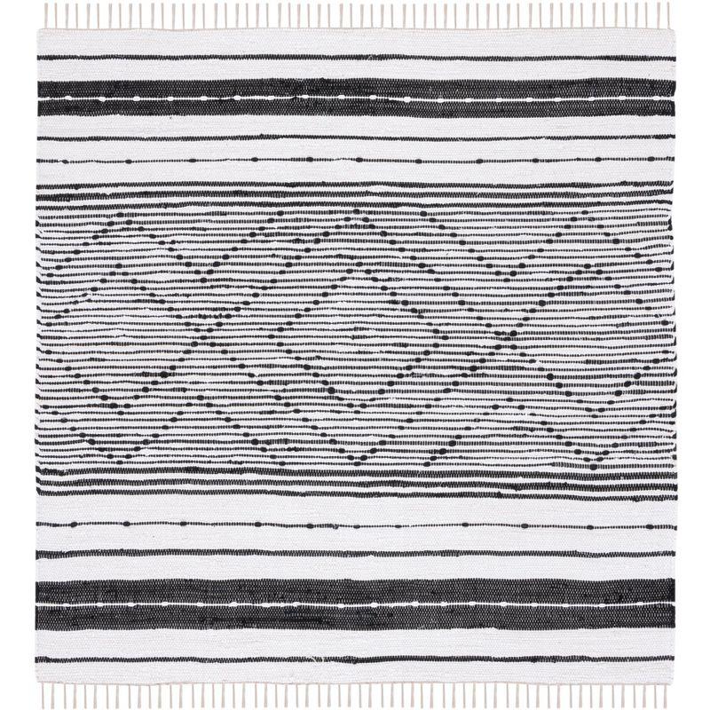 Striped Kilim STK200 Hand Woven Area Rug - Black/Ivory - 6'x6' - Safavieh.