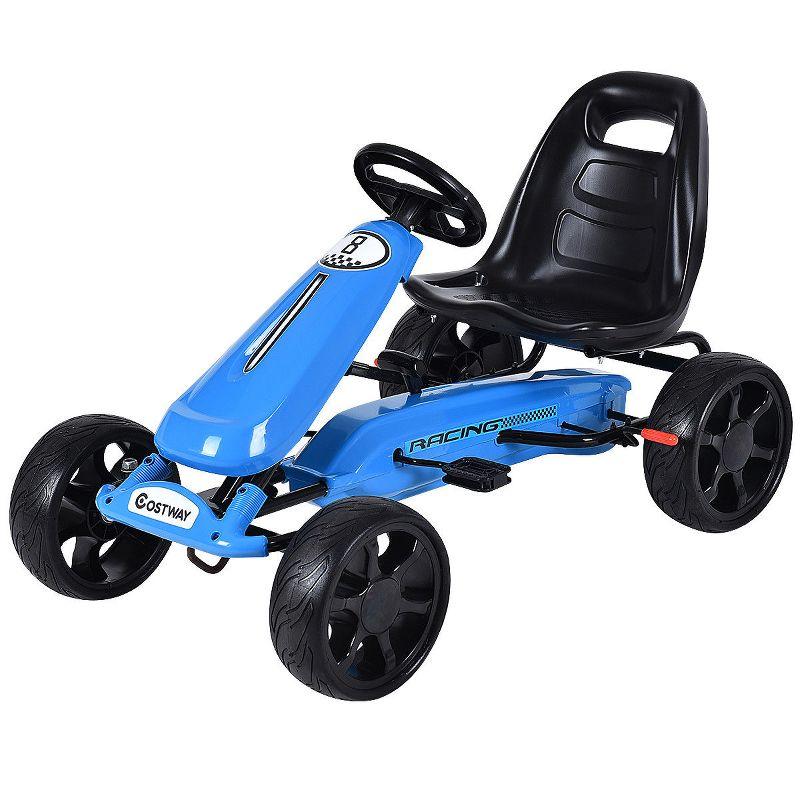 Blue Pedal Powered Kids Go Kart with Adjustable Seat