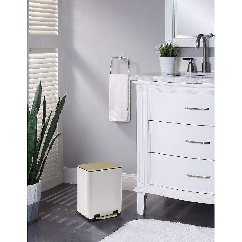 SunnyPoint Trash Can with Plastic Inner Bucket 1.58 Gallon White&Gold (YH-6LTCAN-WGD)