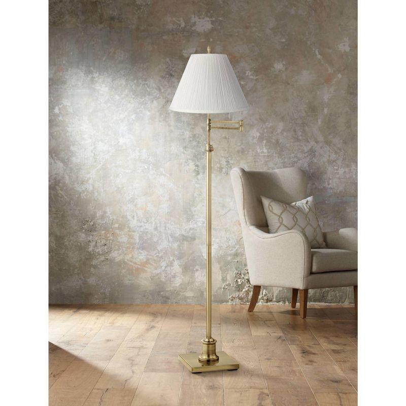 360 Lighting Chic Swing Arm Floor Lamp 70" Tall Antique Brass White Mushroom Pleated Empire Shade for Living Room Reading Bedroom Office