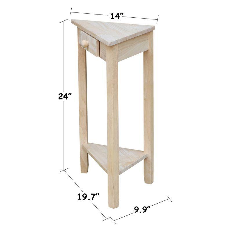 Corner End Table Unfinished - International Concepts: Solid Wood, Triangle Shape, Shelf Storage